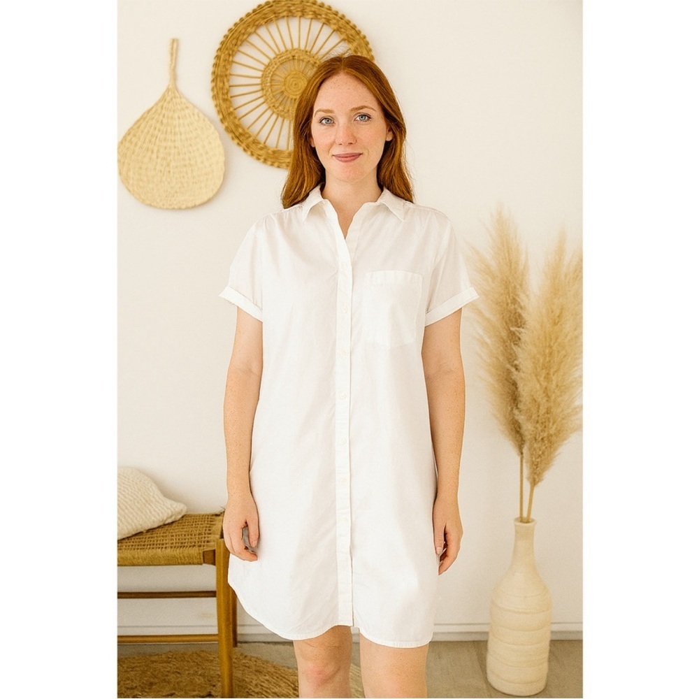 Anthropologie Cloth & Stone Short Sleeve White Button Down Pocket Shirt Dress